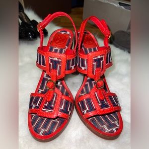 Tory Burch chunky heel sandals. Buckle detail. Size 9.